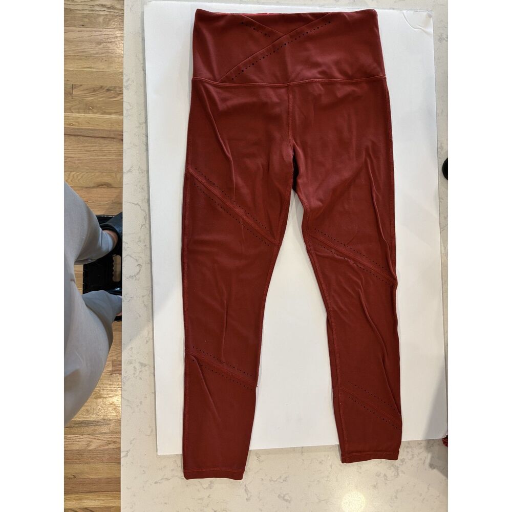Athleta High Rise Performance Leggings – Rust Red Perforated Detail Size Small